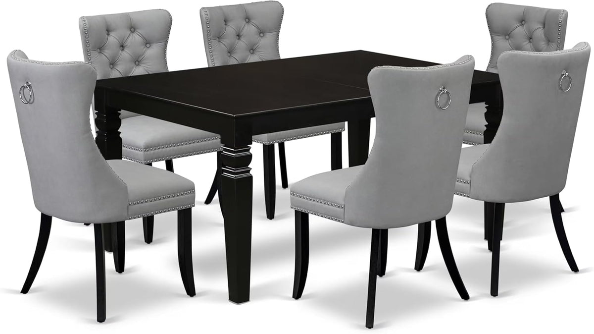 East West Furniture LGDA7-BLK-27 7 Piece Dining Table Set Contains a Rectangle Kitchen Table with Butterfly Leaf and 6 Polyester Fabric Upholstered Chairs, 42x84 Inch, Black