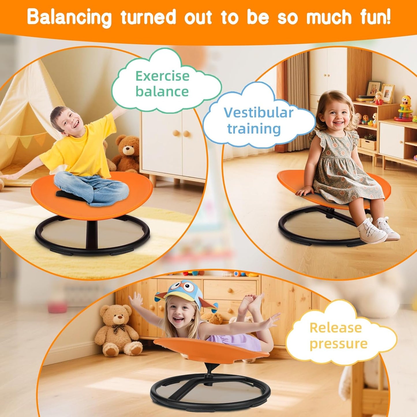 Sensory Spinning Chair for Autistic Kids, Training Body Coordination Sit and Spin Sensory Toys for Kids, ADHD Autism Sensory Products Toys, Swivel Chair for Kid Toddlers Toy