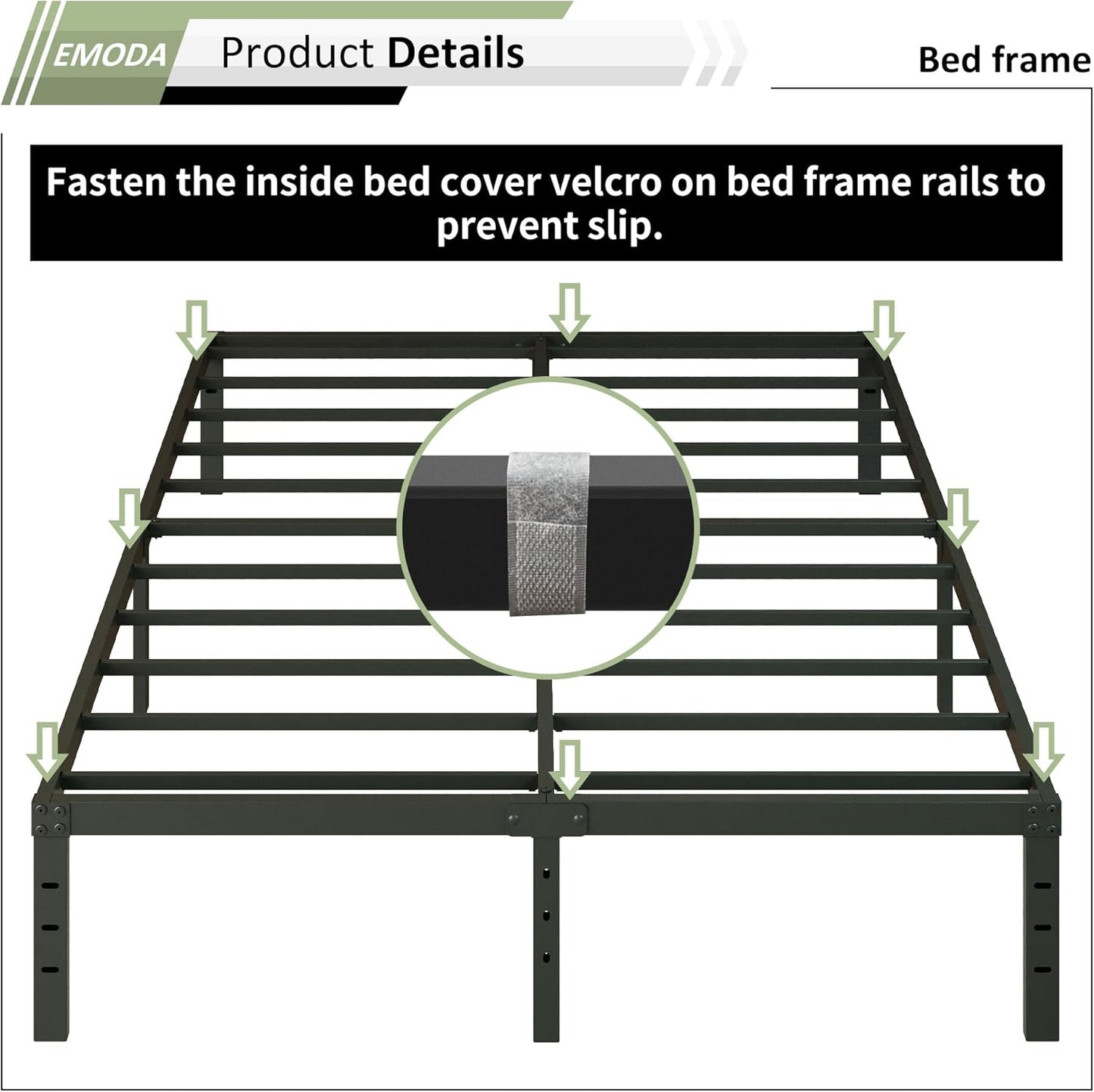 EMODA 14 Inch King Bed Frame with Fabric Cover, Heavy Duty Metal King Platform Bed Frame No Box Spring Needed, Noise Free, Easy Assembly