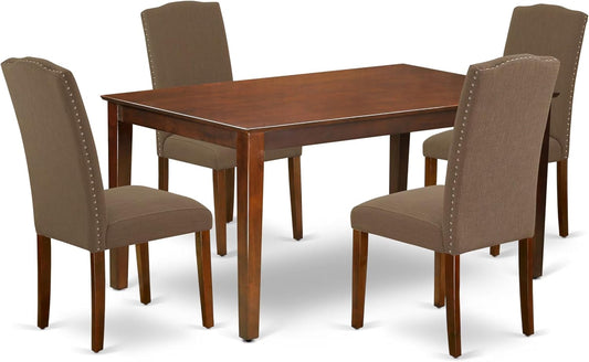 East West Furniture CAEN5-MAH-18 5 Piece Dinette Set Includes a Rectangle Dining Room Table and 4 Dark Coffee Linen Fabric Upholstered Parson Chairs, 36x60 Inch, Mahogany