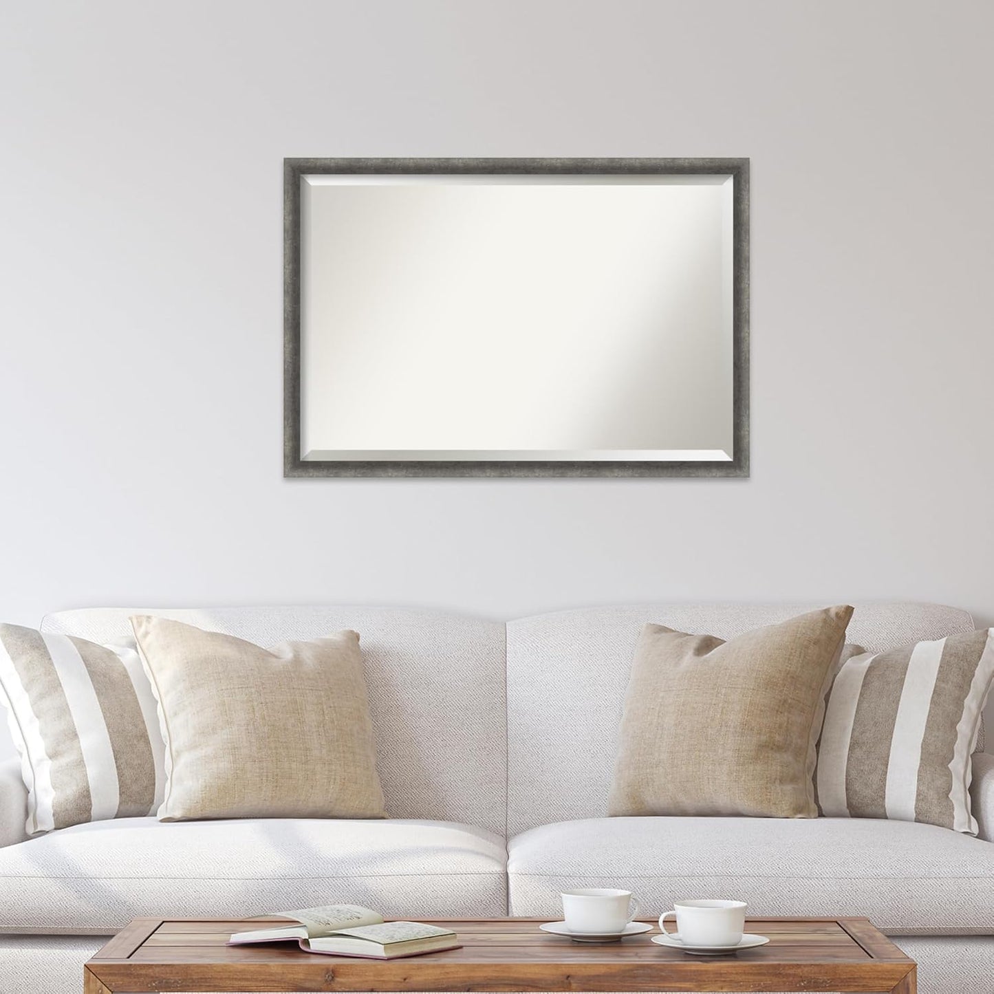 Amanti Art Grey Wall Mirror 26x38 Burnished Concrete Narrow Rectangle Bathroom Mirror for Wall Decor Living Room, Large Modern Contemporary Wood Frame, Hangs Horizonally and Vertically, Bathroom Decor