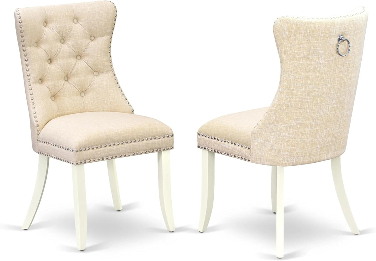 East West Furniture DODA9-LWH-32 9 Piece Kitchen Table Set Contains a Rectangle Dining Table with Butterfly Leaf and 8 Polyester Fabric Upholstered Chairs, 42x78 Inch, linen white