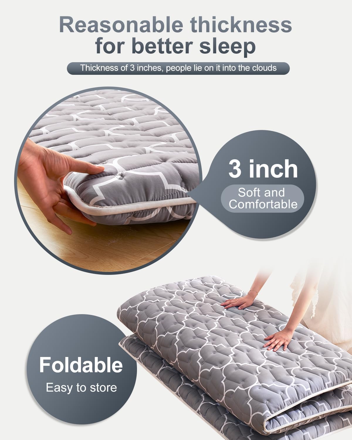 6th Generation Japanese Floor Futon Mattress - Extra-Thick 9-Layer Modern Futon with 100% High-Density Foam, Portable Floor Mattress Sleeping Pad for Adults, Guest Room, Dormitory, Full Size (54"X80")