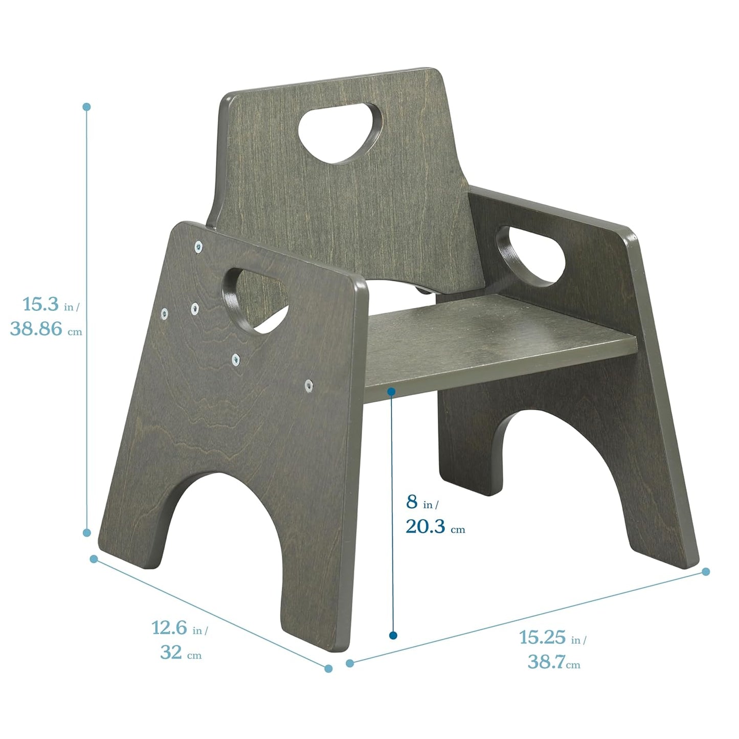 ECR4Kids Stackable Wooden Toddler Chair, 8in, Kids Furniture, Grey Wash, 2-Pack