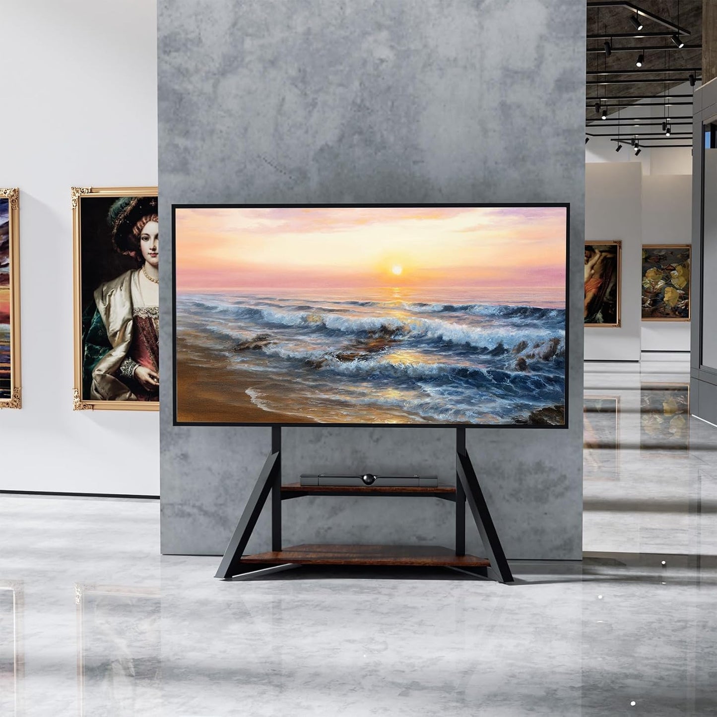 unho Mobile TV Floor Stand with Wheels Shelves for 65 to 100 inch Large LCD/LED Flat Curved Screen up to 220lbs, Adjustable Heights TV Mount Stands VESA 800x600mm, Rolling TV Stand for Bedroom Office