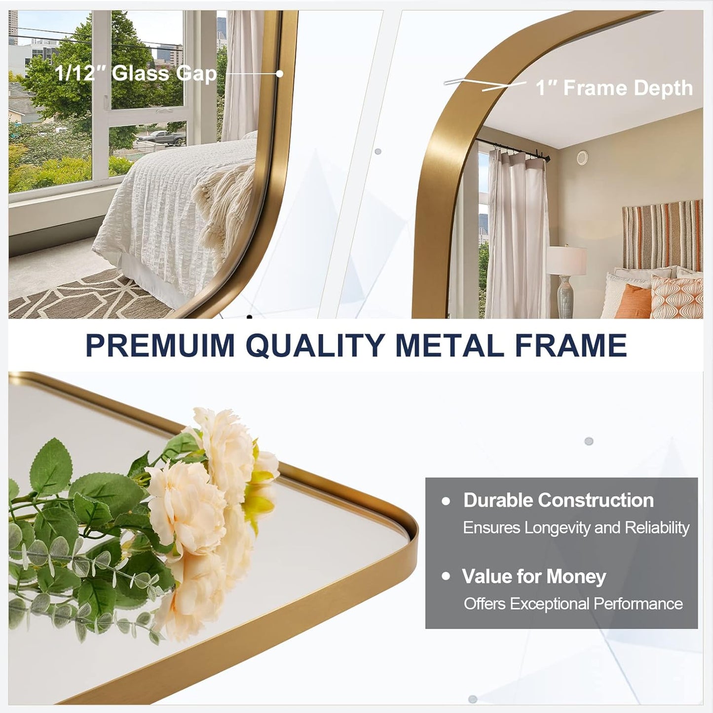 ANDY STAR Gold Oblong Mirror, 36x48 Inch Gold Oval Mirror for Bathroom with Stainless Steel Metal Frame, Wall Mouned for Bathroom, Living Room, Entryway