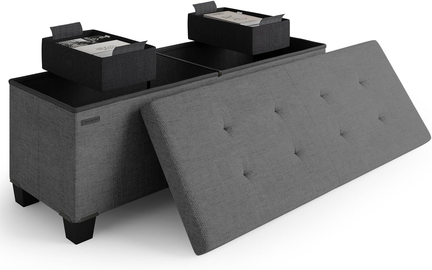 STORAGEBUD Storage Ottoman Bench with Bins, 43-in Storage Bench for Bedroom End of Bed, Folding Foot Rest Ottoman for Living Room Max 660lbs, Fabric Ottomans, Grey