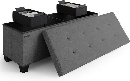 STORAGEBUD Storage Ottoman Bench with Bins, 43-in Storage Bench for Bedroom End of Bed, Folding Foot Rest Ottoman for Living Room Max 660lbs, Fabric Ottomans, Grey