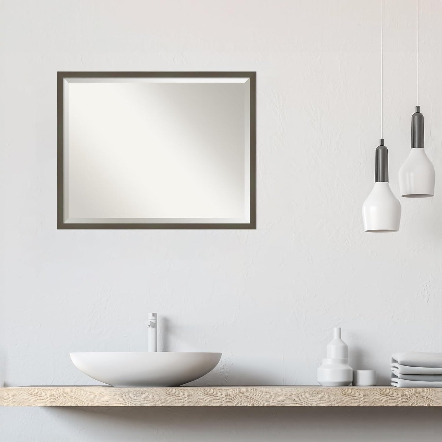 Amanti Art Grey Wall Mirror 23x29 Svelte Clay Grey Rectangle Bathroom Mirror for Wall Decor Living Room, Large Modern Wood Frame, Hangs Horizonally and Vertically, Bathroom Decor, Beveled Edge