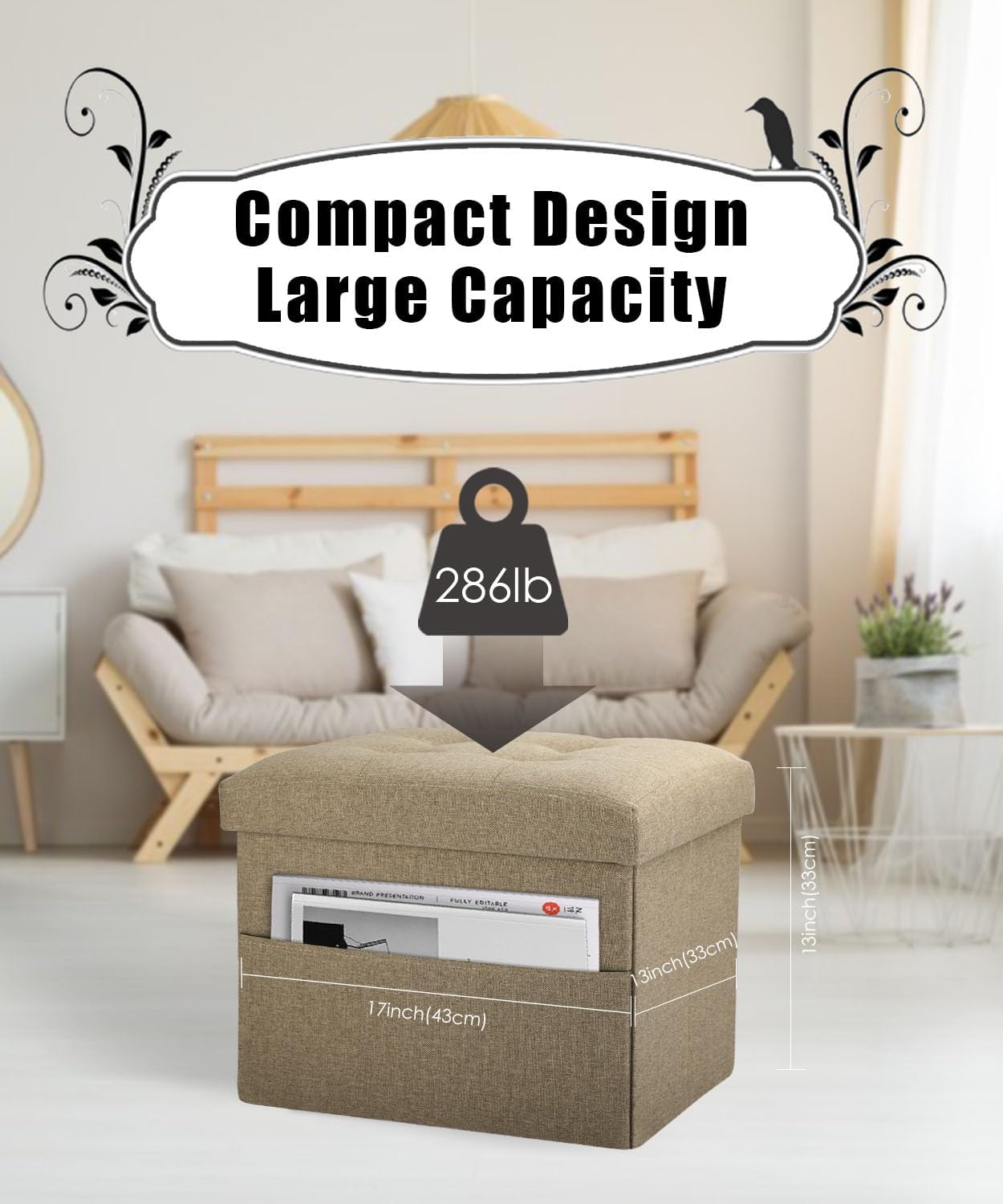 Ottoman Storage Ottoman Foot Rest Stool Foldable Bench with Storage Student Dormitory Bedroom and Entryway Storage 17 X 13 X 13