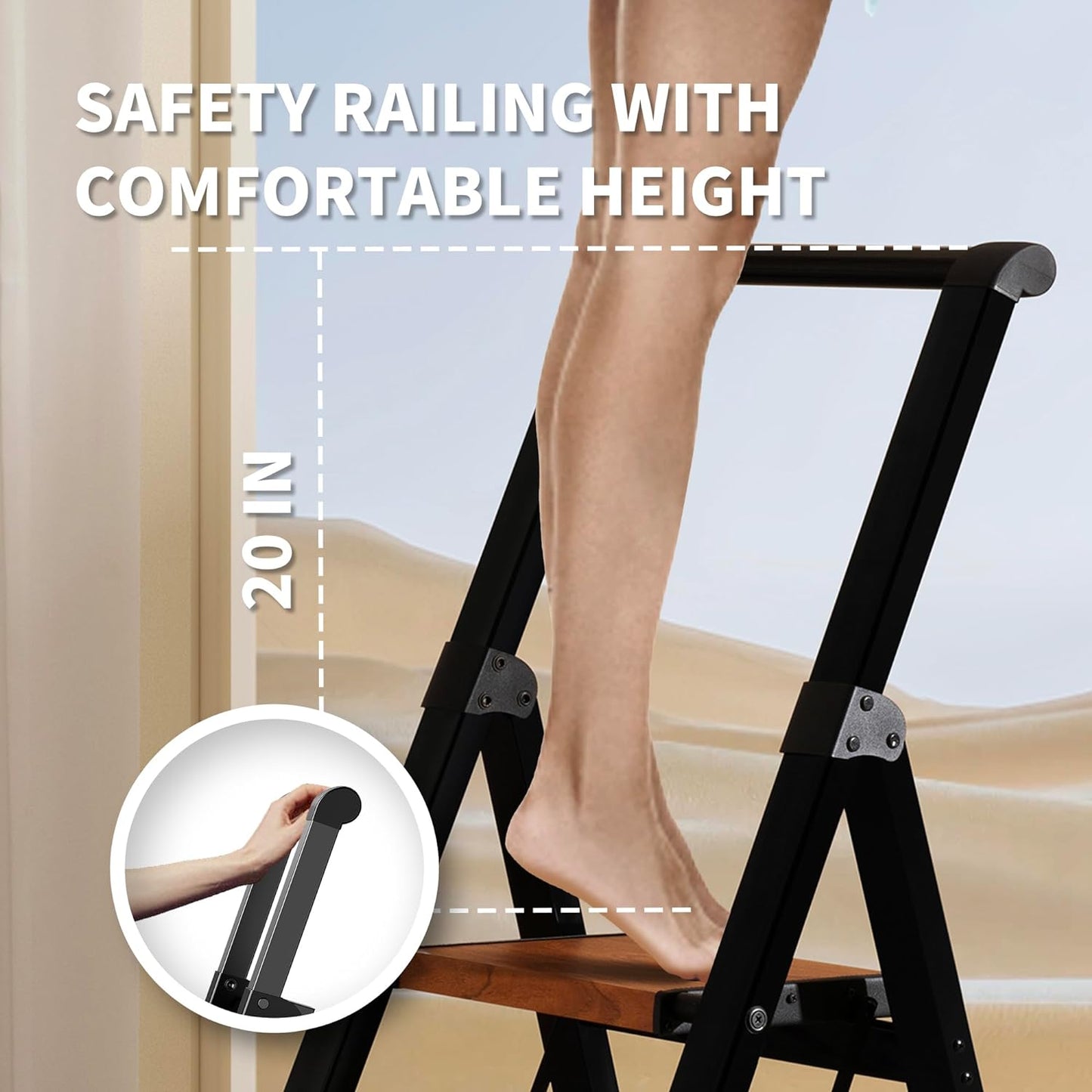 3 Step Ladder,Folding Step Stool with Aluminum Wide Pedal& Convenient Handgrip,330lbs Capacity Steel Ladder for Household and Office(Black)