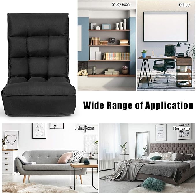 DORTALA Foldable Floor Chair for Adults, Memory Foam Gaming Chair w/ 5-Position Adjustable Head and Back Support, Indoor Seat for Bedroom, Living Room, Gaming Room, Black