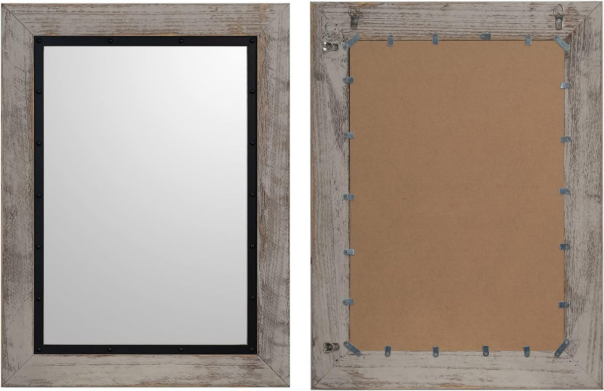 YOSHOOT Rustic Wooden Framed Wall Mirror, 30"x20", Natural Wood and Iron Bathroom Vanity Mirror for Farmhouse Decor, Vertical or Horizontal Hanging