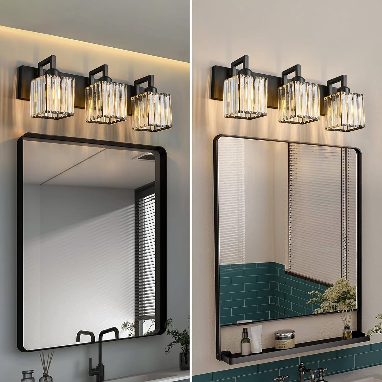 Modern Bathroom Vanity Light 3-Lights Black Crystal Wall Lamp Bathroom Modern Crystal Vanity Lighting