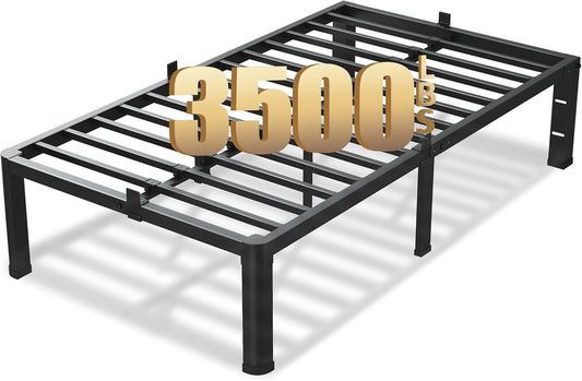 16 Inch Twin Size Bed Frame, 3500Lbs Heavy Duty Metal Platform with Round Corner Legs Mattress Slide Stopper, Steel Slat Support No Box Spring Needed, Noise Free, Non-Slip, Easy Assembly