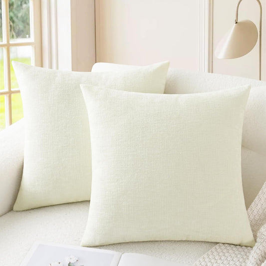 CaliTime Throw Pillow Covers Decorative 20 X 20 Inches Pack of 2 Cozy Chenille Cushion Cases for Couch Sofa Bed Living Room Home Cream
