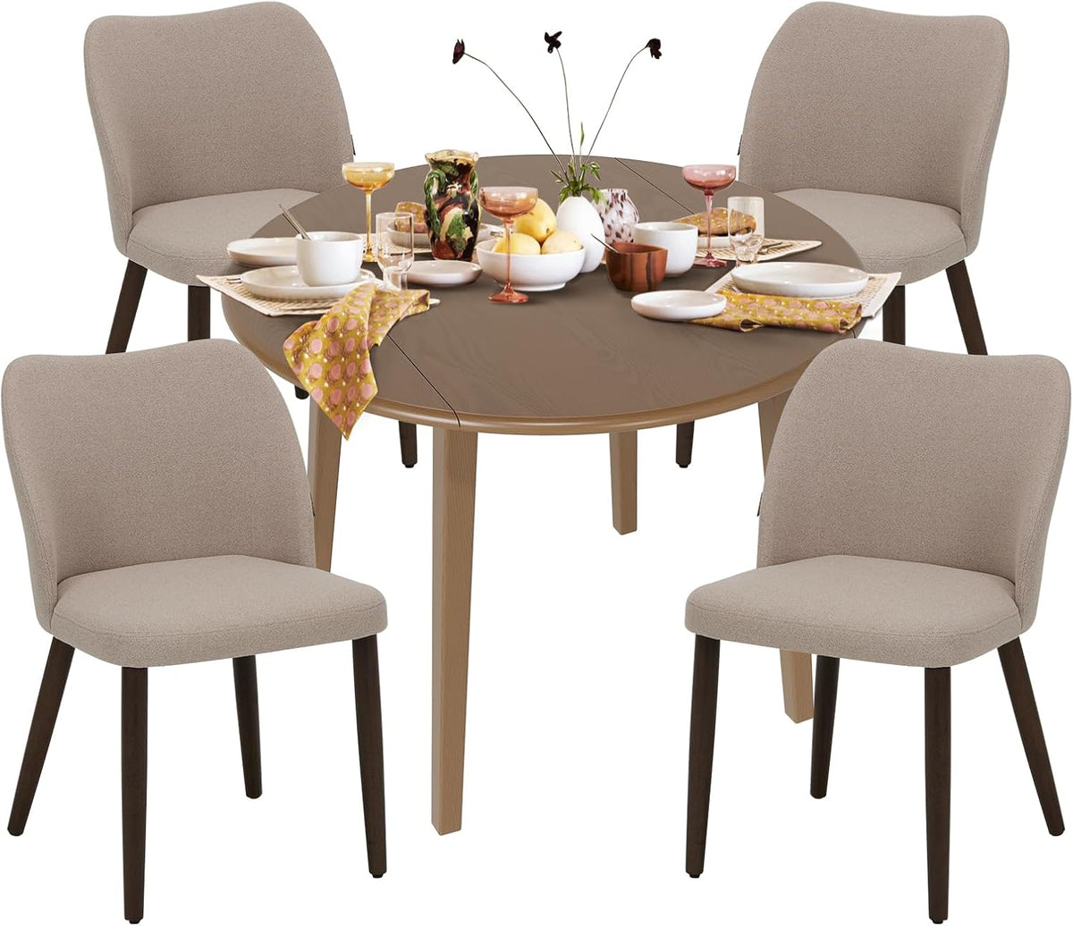 COLAMY 5-Piece Extendable Dining Table Set for 4, 36" Kitchen Round Wood Table with 4 Wooden Dining Room Chairs,Light Brown/Camel
