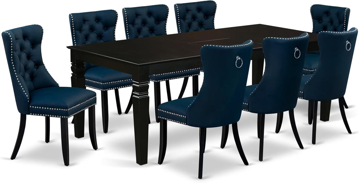 East West Furniture LGDA9-BLK-29 9 Piece Dinette Set Includes a Rectangle Dining Table with Butterfly Leaf and 8 Polyester Fabric Upholstered Chairs, 42x84 Inch, Black