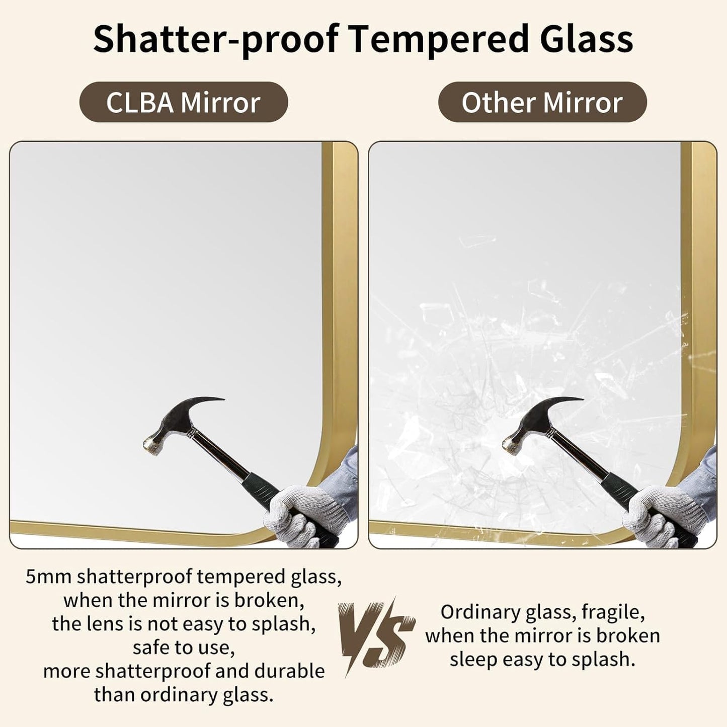 Gold Bathroom Mirror, 24x32 Inch Aluminum Frame Rectangle Mirror, Anti-Rust, Tempered Glass, Wall Mirror for Over Sink, Vanity, Bedroom, Entryway, Horizontal/Vertical