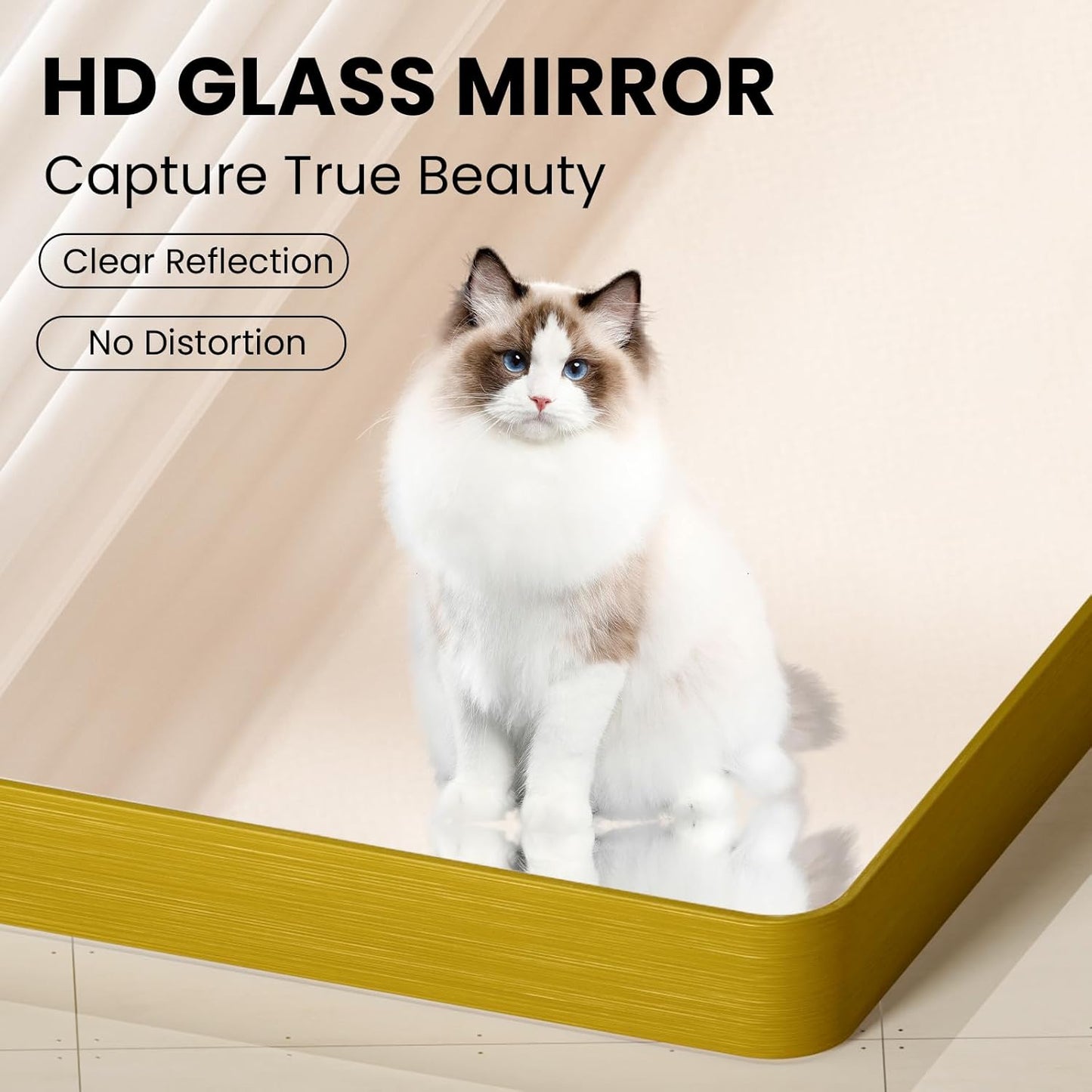 Gold Bathroom Mirror, 28x36 Inch Brushed Gold Metal Frame Mirror for Wall, Rounded Rectangle Bathroom Vanity Mirror, Tempered Glass, Anti-Rust, Horizontal/Vertical