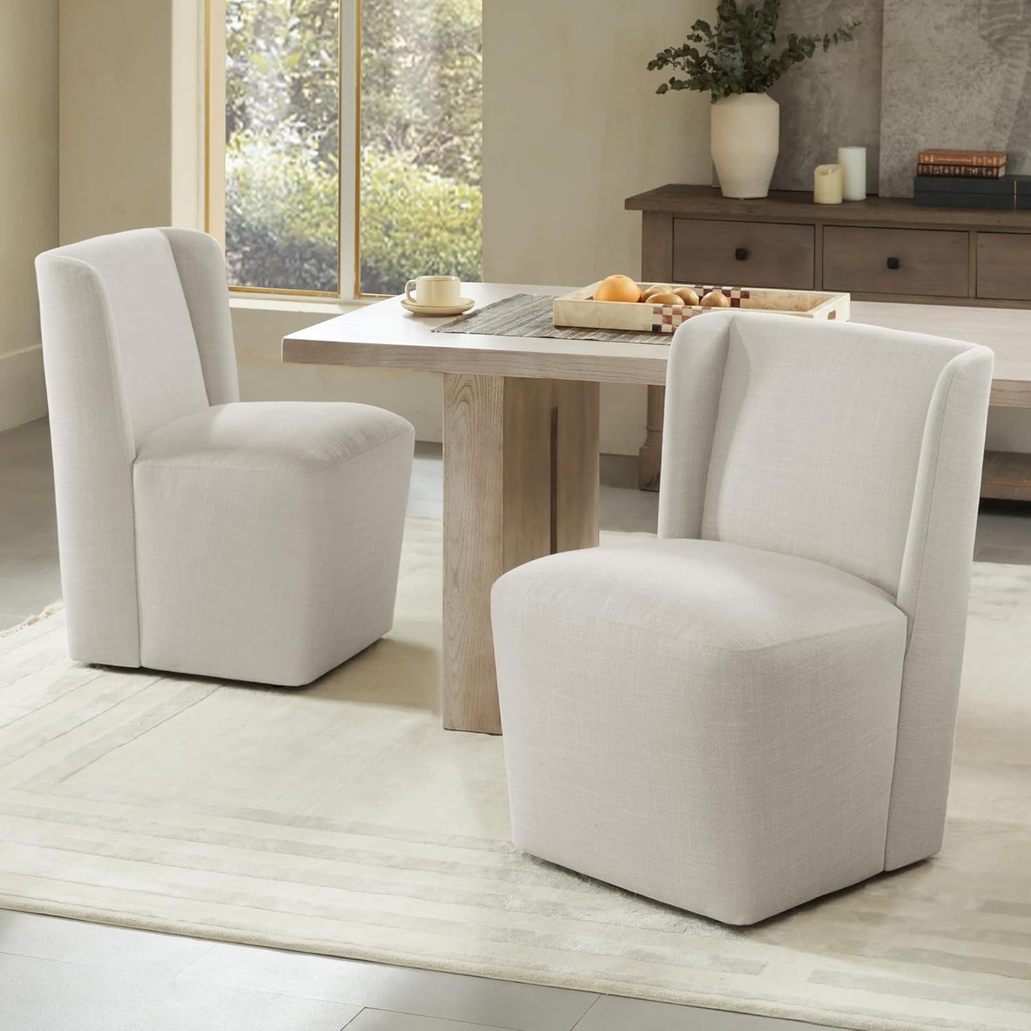 Dining Chairs with Casters No Assembly Upholstered Wingback Single Sofa Armless Deskchair for Bedroom Waiting Room Kitchen Diningroom