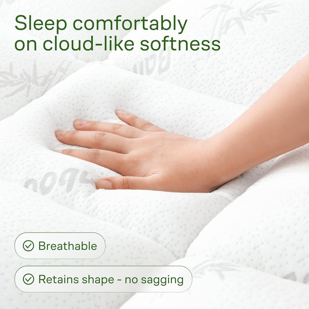 Ultra Soft Queen Size Mattress Topper - Viscose Made from Bamboo Pillow Top Mattress Pad for Back Pain Relief - Naturally Cooling for Hot Sleepers, White