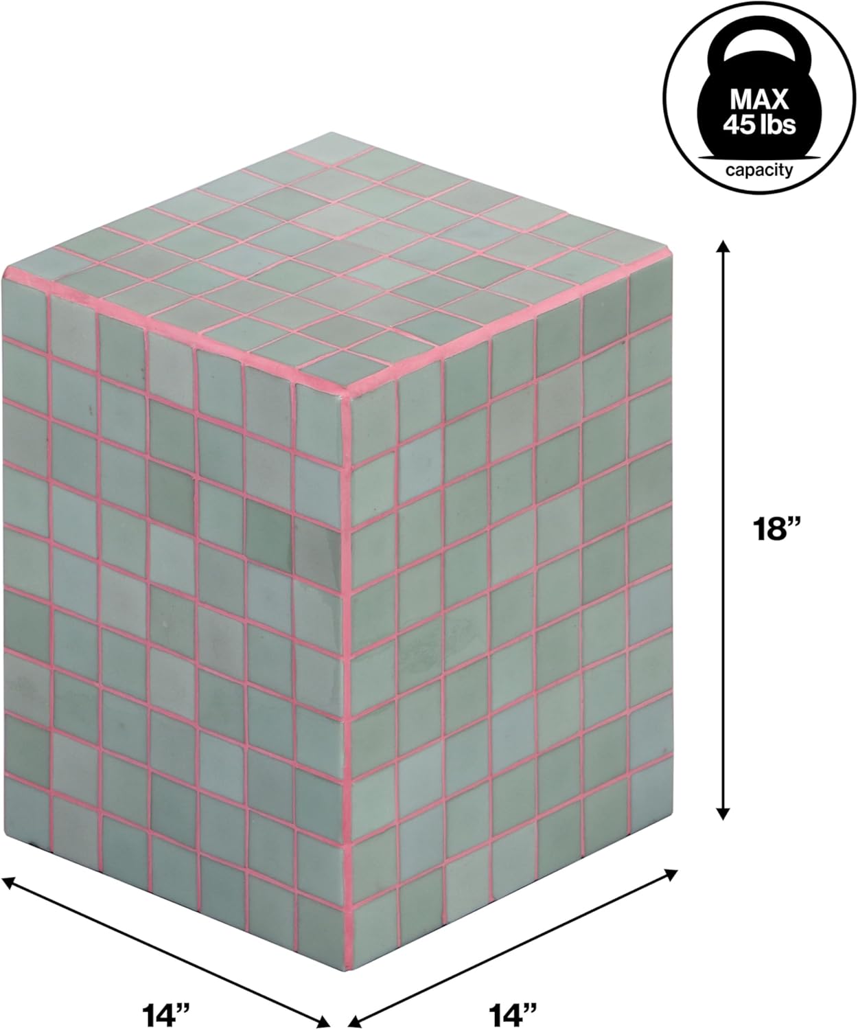 JONATHAN Y END2000F Callista 18" Modern Bohemian Ceramic Tiled Rectangle End Table, Side Table, Accent Table for Living Room, Bedroom, Sage Gray/Pink