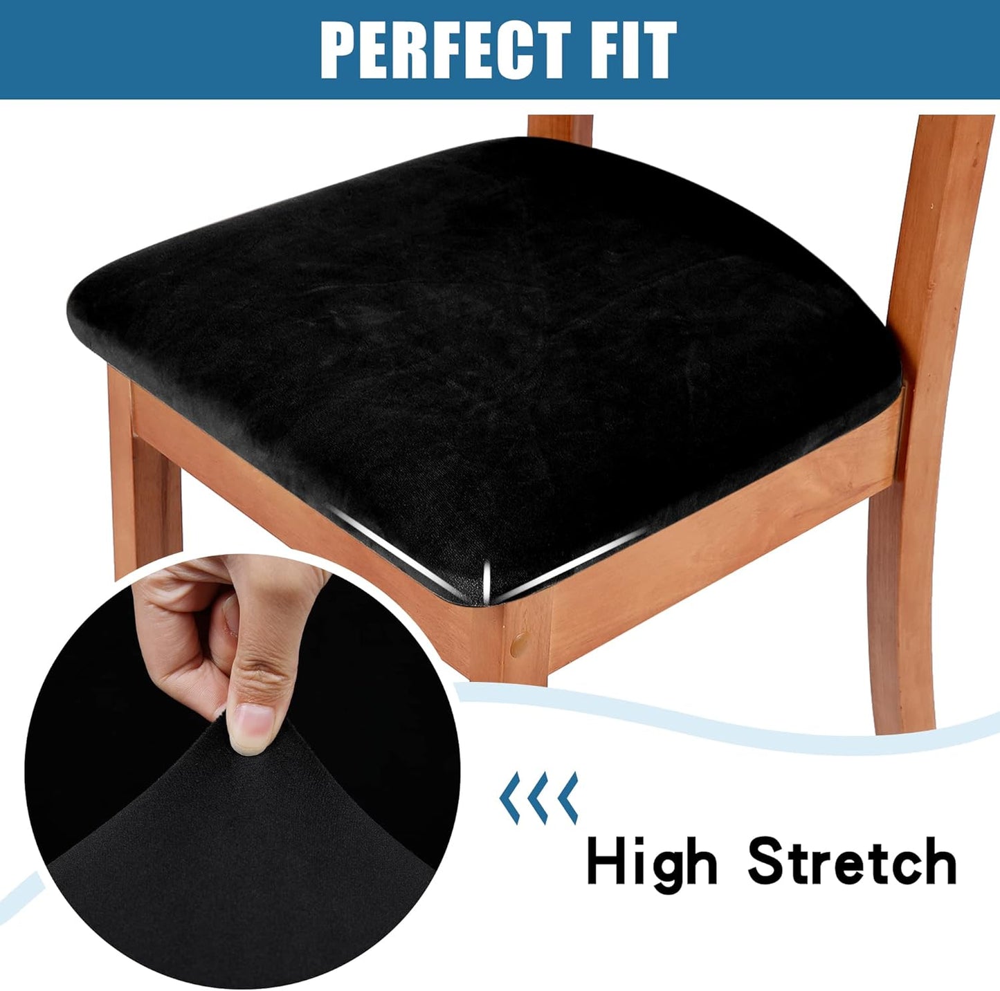 Smiry Velvet Seat Covers for Dining Room Chair Set of 4, Stretch Fit Removable Washable Chair Seat Cushion Protector Slipcovers with Ties, Black