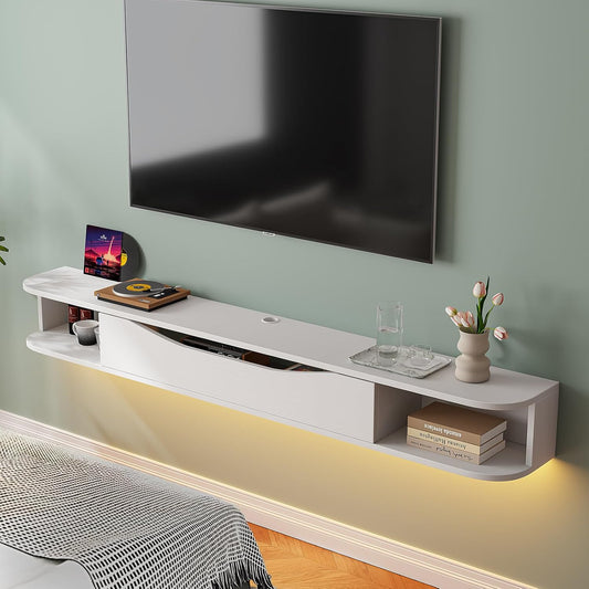 Floating TV Stand,94'' Wall Mounted TV Cabinet,Floating TV Console,Under TV Shelf with 1 Door and 2 Cabinets for TVs up to 90''(White)