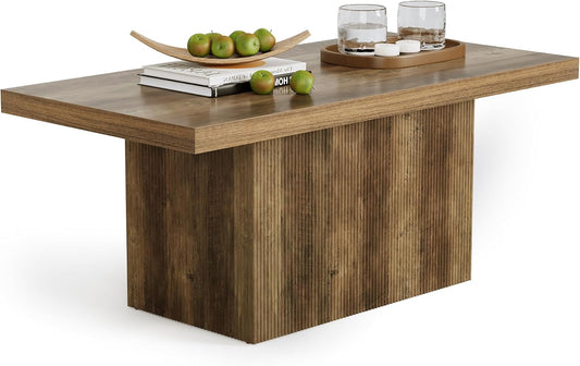 47-Inch Large Coffee Table with Pedestal, Living Room Center Table Rectangle Thickened Tabletop, Farmhouse Low Cocktail Tea Furniture for Living Room, Apartments, Rustic Brown