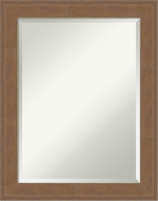 Amanti Art Brown Wall Mirror 29x23 Alta Medium Brown Rectangle Bathroom Mirror for Wall Decor Living Room, Medium Rustic Farmhouse Frame, Hangs Horizonally and Vertically, Bathroom Decor, Beveled Edge