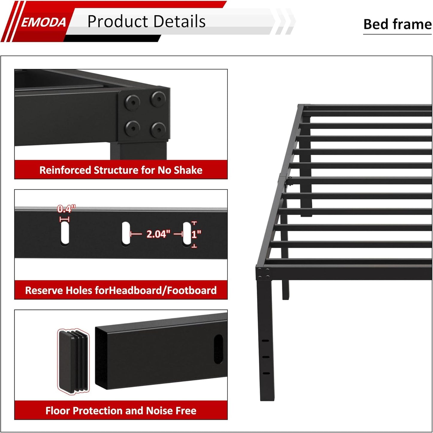 EMODA 20 Inch Twin Bed Frame No Box Spring Needed, Heavy Duty Tall Metal Twin Platform Bed Frames with Large Storage Space, Noise Free, Easy Assembly, Black