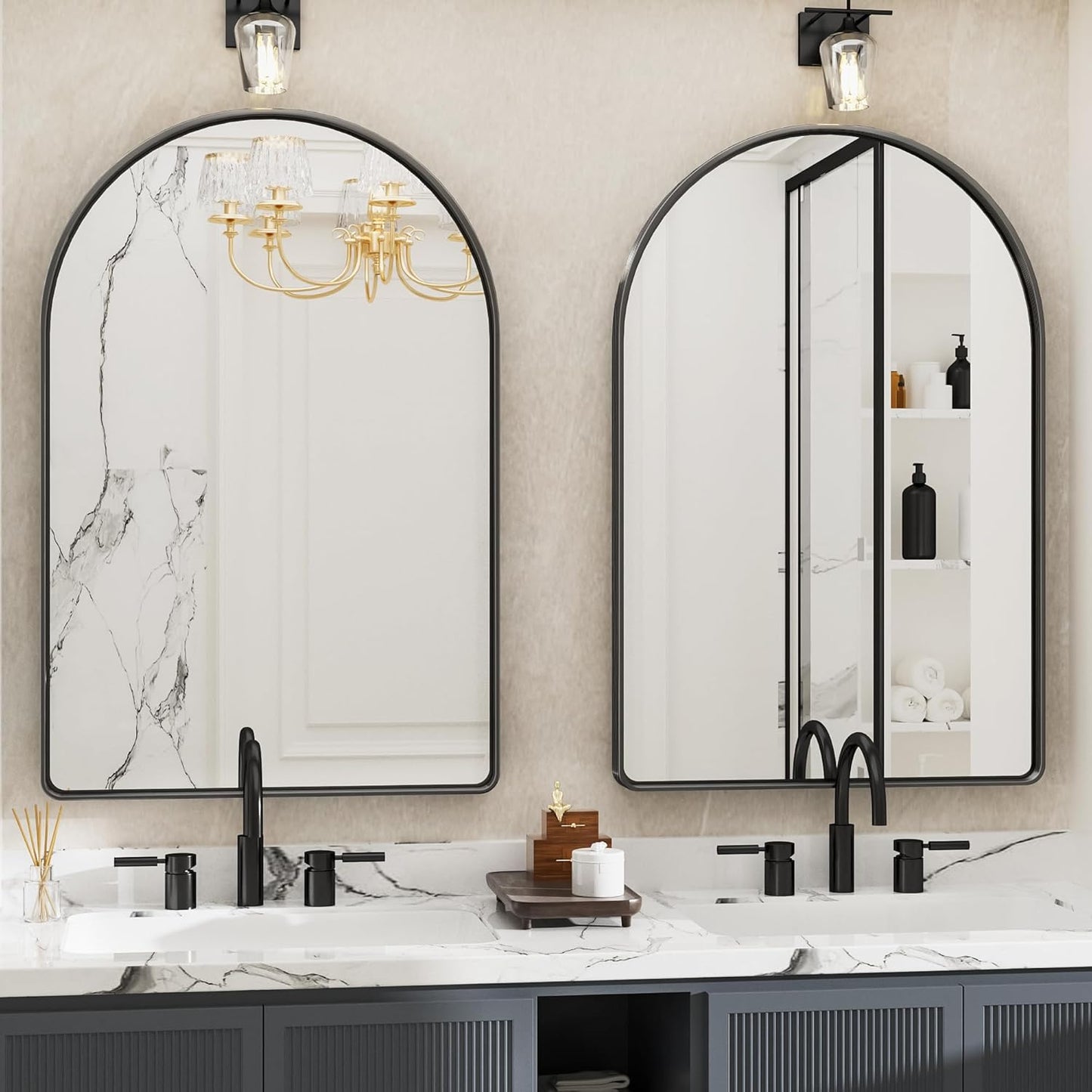 Suidia 24" x 36" Bathroom Mirror, Bathroom Vanity Mirror Metal Framed, Wall-Mounted Mirrors for Bedroom, Living Room, Entryway, Hallway, Black, Arch Style