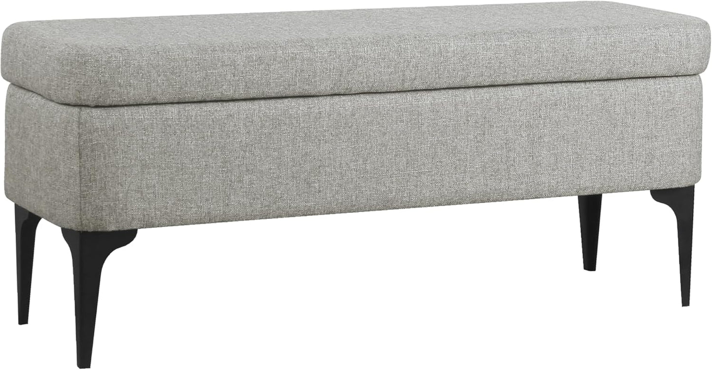 HomePop Upholstered Storage Bench with Metal Leg Home Décor|Bench with Storage for Living Room & Entryway - Sustainable Gray Woven