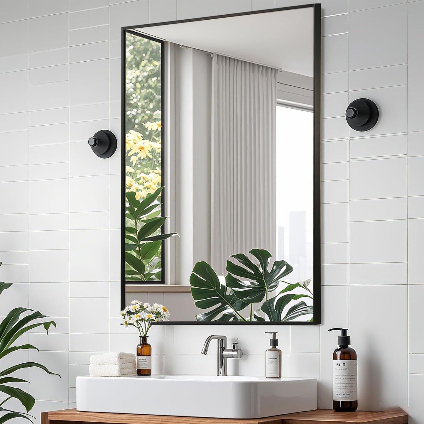 Matte Black Mirror, 24x32 Inch Aluminum Framed Rectangle Mirror, Anti-Rust, Tempered Glass, Square Corner Wall Mirror for Over Sink, Vanity, Bedroom, Entryway, Horizontal/Vertical