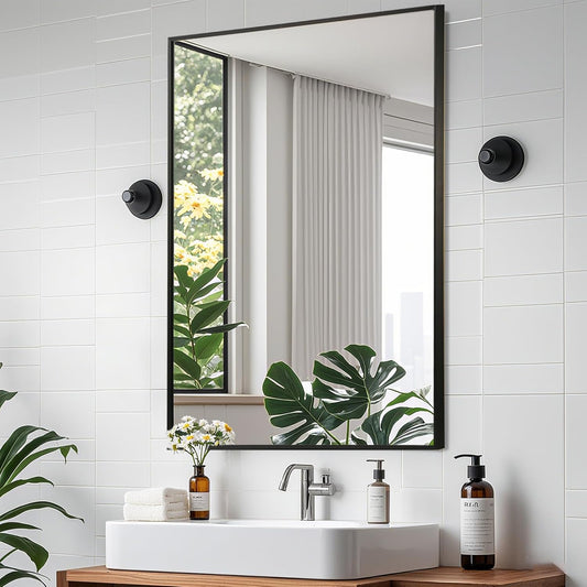 Matte Black Mirror, 40x30 Inch Aluminum Framed Rectangle Mirror, Anti-Rust, Tempered Glass, Square Corner Wall Mirror for Over Sink, Vanity, Bedroom, Entryway, Horizontal/Vertical