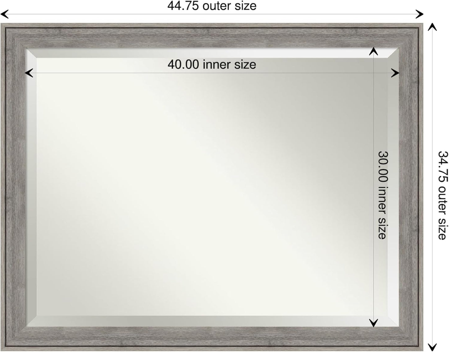 Amanti Art Grey Wall Mirror 35x45 Regis Barnwood Grey Rectangle Bathroom Mirror for Wall Decor Living Room, X-Large Rustic Farmhouse Wood Frame, Hangs Horizonally and Vertically, Bathroom Decor