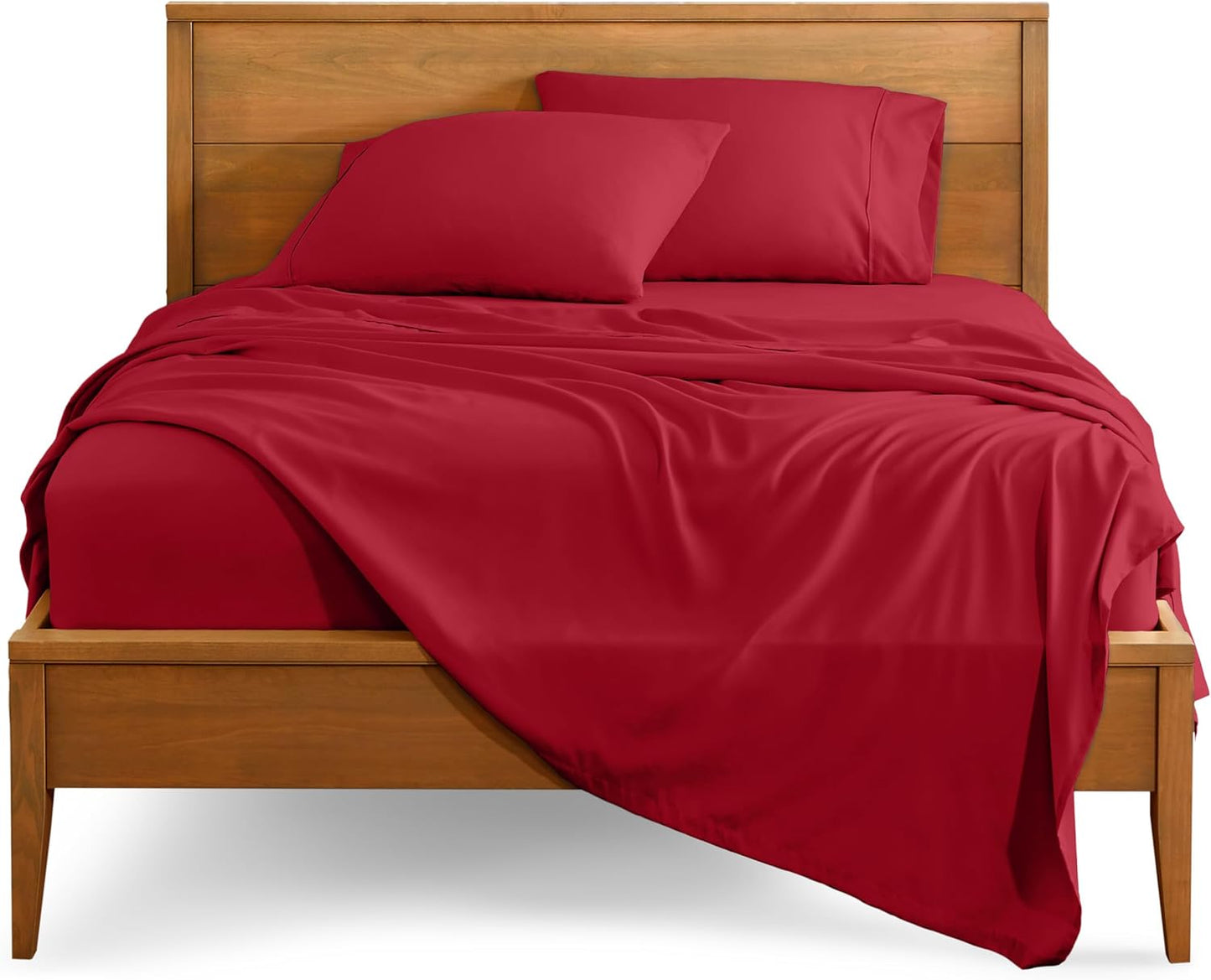 Bare Home Twin Sheet Set - 1800 Ultra-Soft Microfiber Twin Bed Sheets - Double Brushed - Deep Pockets - Easy Fit - Extra Soft - 3 Piece Set - Bedding Sheets & Pillowcases (Twin, Red)