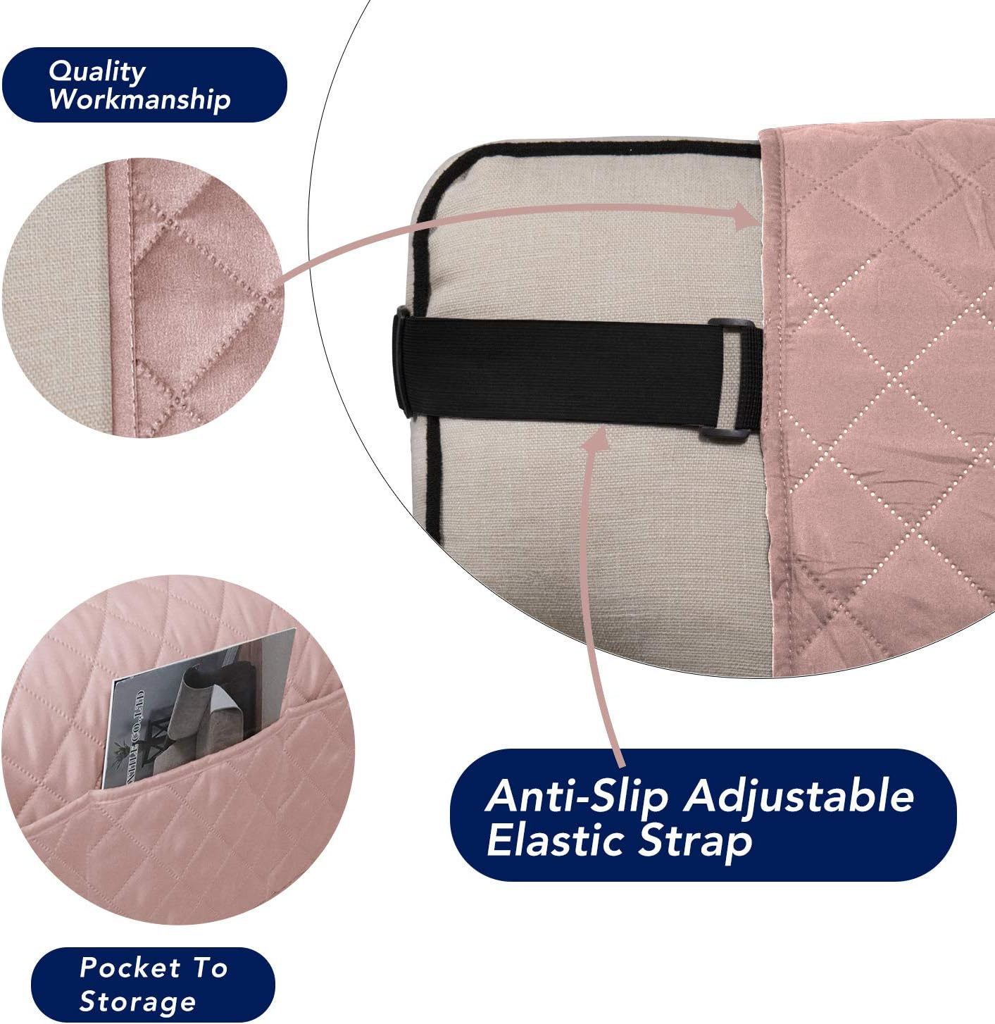 PureFit Reversible Sofa Couch Cover Water Resistant Couch Covers for 3 Cushion, Washable Furniture Cover with Non-Slip Foam and Adjustable Strap for Dogs, Pets (Oversized Sofa, Pink/Ivory)