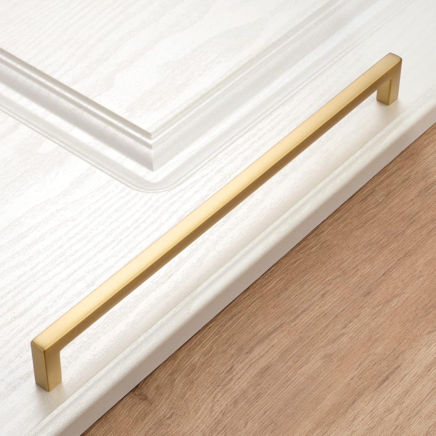 KOOFIZO Solid Square Bar Cabinet Handle - Brushed Gold Furniture Pull, 10 Inch/256mm Screwhole Distance, 1-Piece for Kitchen Cupboard Door, Bedroom Dresser Drawer, Bathroom Wardrobe Hardware