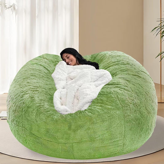 BCU 6FT Bean Bag Chair for Adults and Kids Without Filler Giant Stuffed Animal Storage Cover Soft Faux Fur Floor Chair Cover for Bedroom Living Room, Apple Green