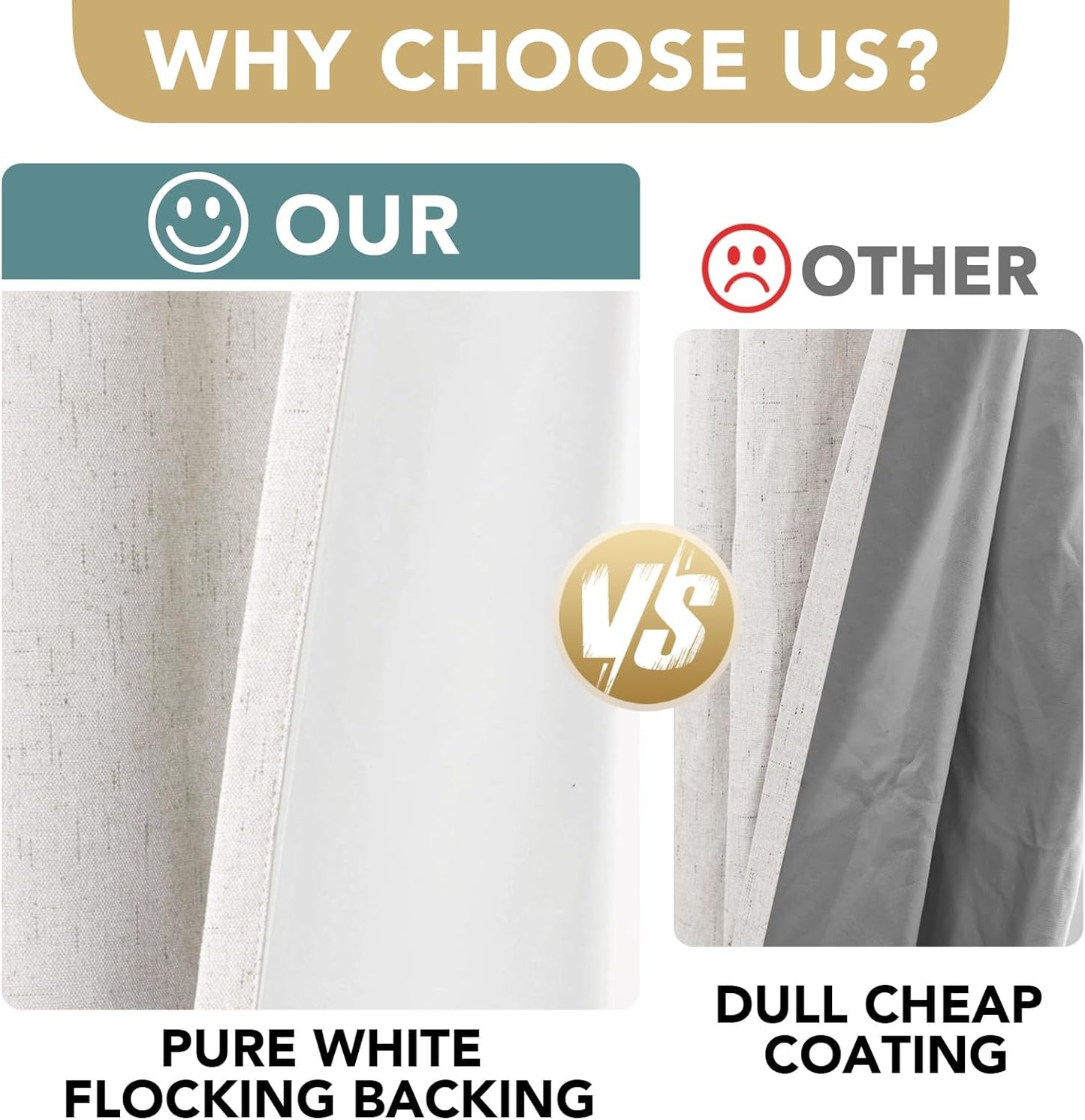 H.VERSAILTEX Primitive Linen Curtains 100% Blackout Curtain Drapes Burlap Fabric Curtains with White Thermal Insulated Liner, Grommet Top Curtains Living Room/Bedroom (2 Panels, 52 x 54 Inch, Ivory)