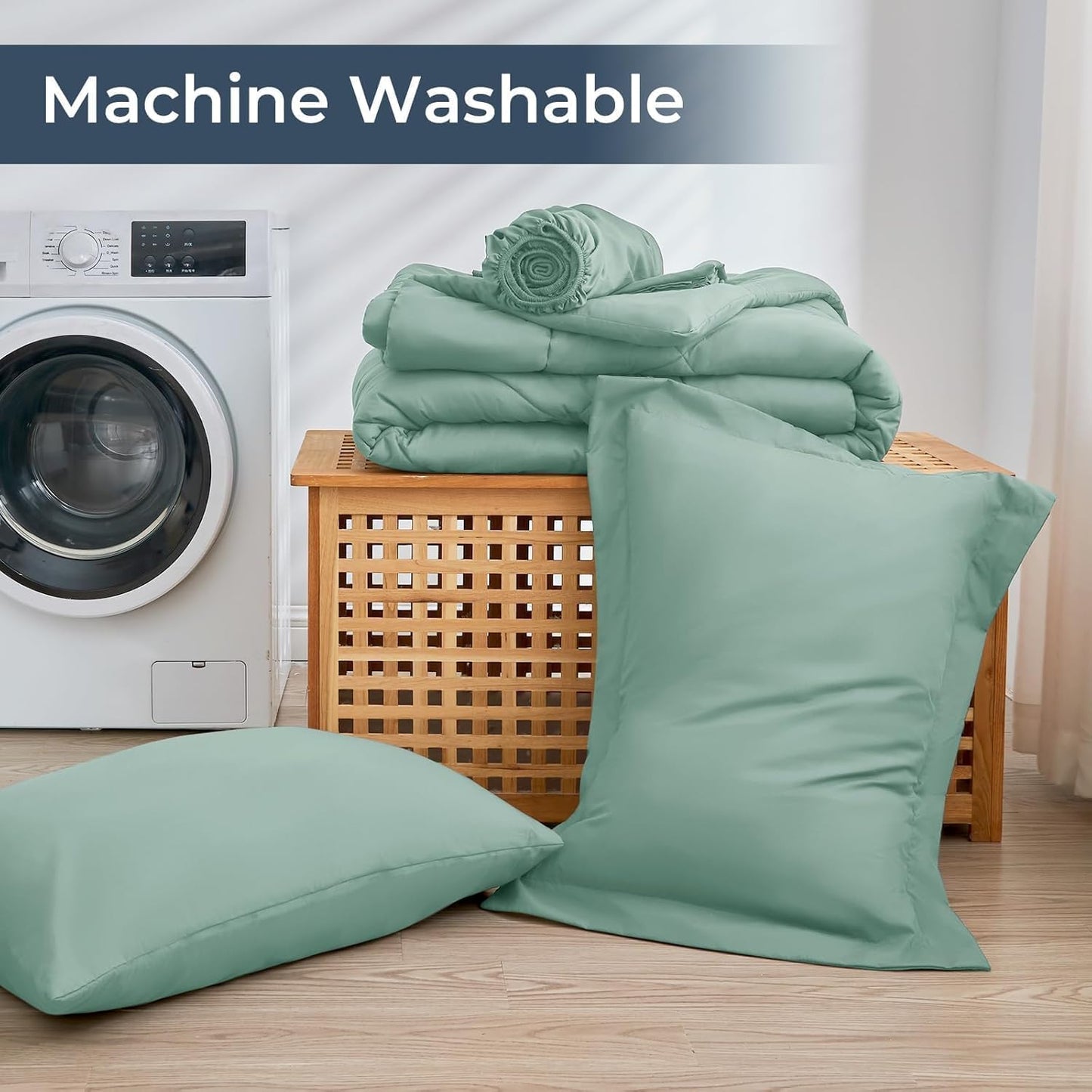 HEVUMYI Sage Green Twin-XL Comforter Set - 5-Piece All Season Bed in a Bag Twin-XL, Ultra Soft Bedding Set with Comforter, Flat Sheet, Fitted Sheet, Pillowcases, Pillow Shams, Sage Green