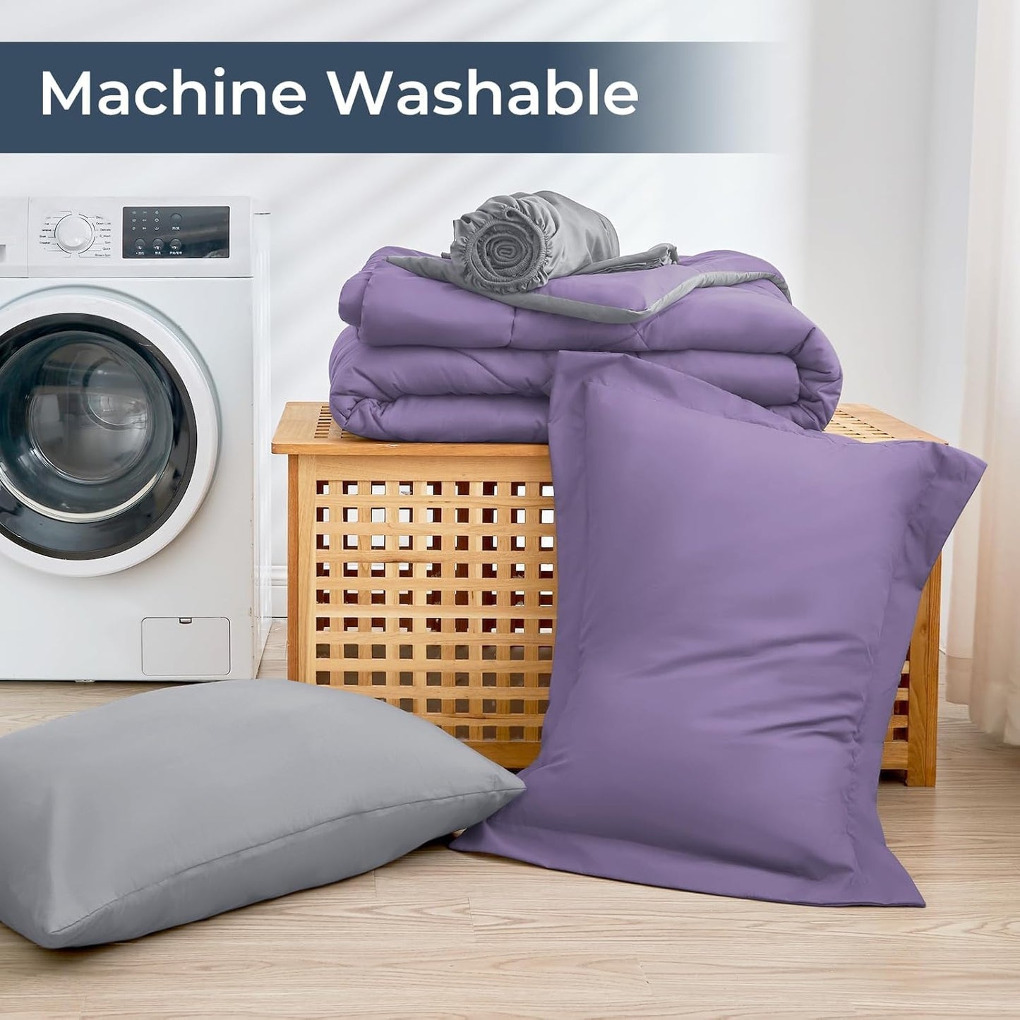 HEVUMYI Twin Comforter Set - 5-Piece All Season Bed in a Bag Twin, Ultra Soft Bedding Set with Comforter, Flat Sheet, Fitted Sheet, Pillowcases, Pillow Shams, Purple & Light Grey