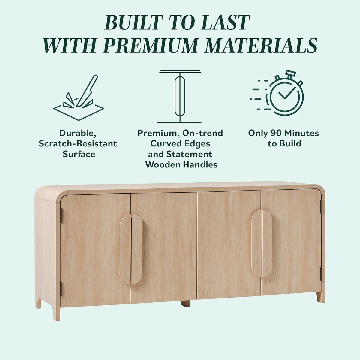 Walker Edison Chantelle Sideboard TV Stand with Storage, 70", Coastal Oak