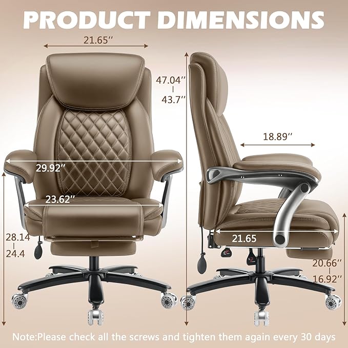 600LBS Reclining Heavy Duty Office Chair with Foot Rest, Big and Tall Office Chair with Pocket Spring Cushion, Large High Back with Adjustable Lumbar Support,Dual Rubber Wheel