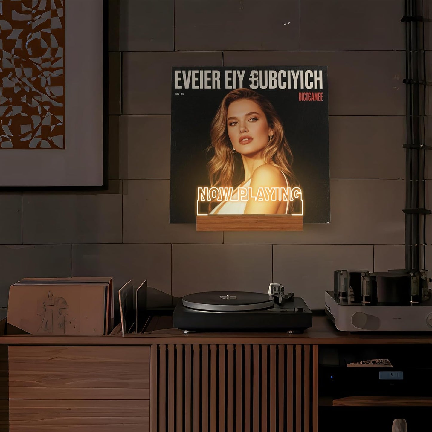 Now Playing Vinyl Record Stand Wall Mount, Light up Record Holder, Wooden Acrylic Display with Warm White Lights for Albums, Room Decor, for Vinyl Lovers