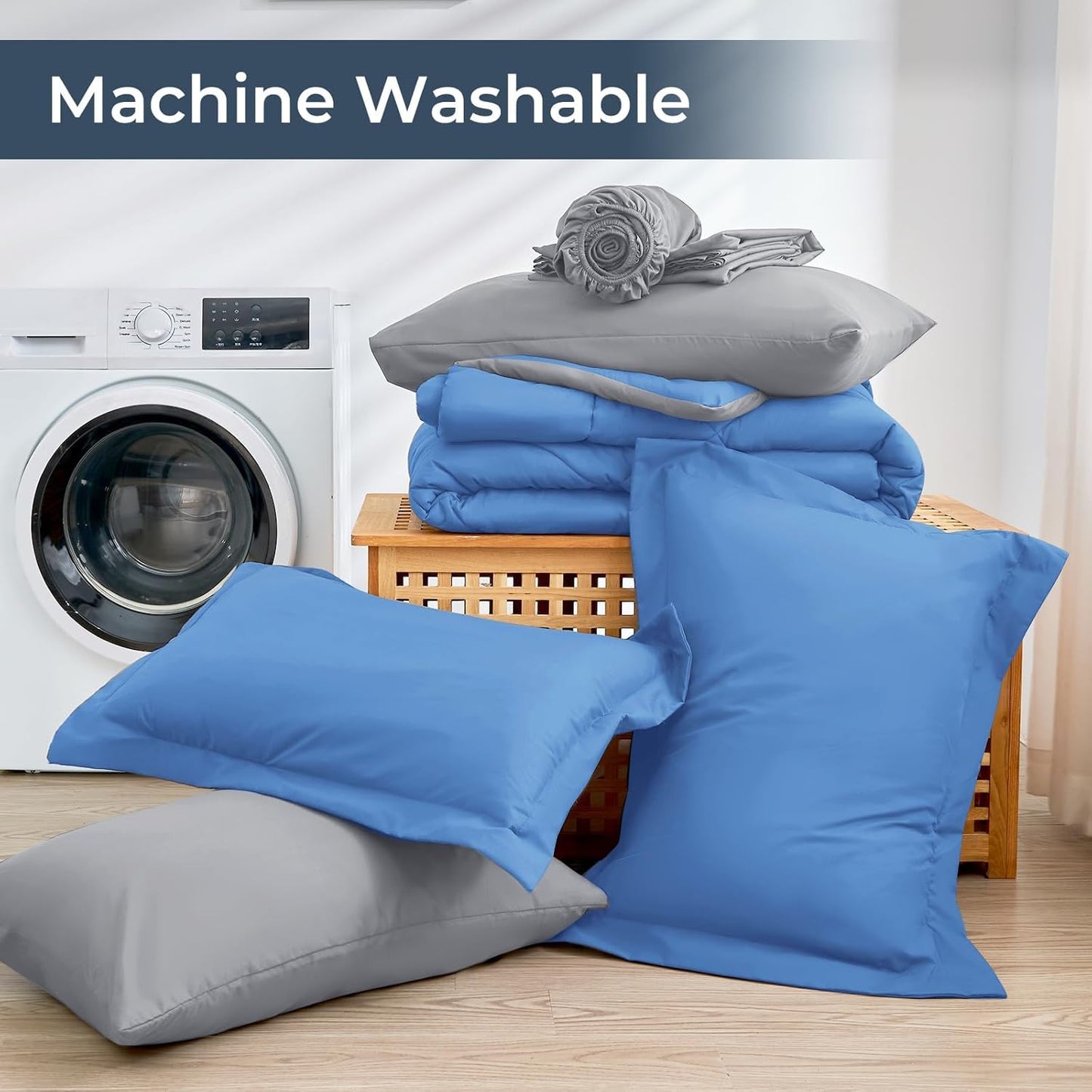 HEVUMYI Royal Blue & Light Grey King Comforter Set - 7-Piece All Season Bed in a Bag King, Ultra Soft Bedding Set with Comforter, Flat Sheet, Fitted Sheet, Pillowcases, Pillow Shams, Royal Blue