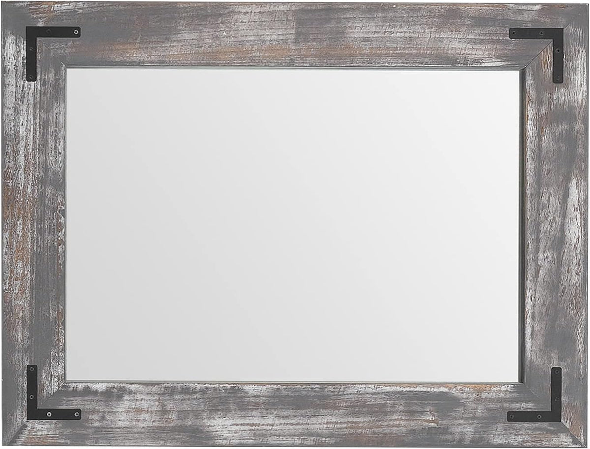 YOSHOOT Rustic Wooden Framed Wall Mirror, 48"x30", Natural Wood Bathroom Vanity Mirror for Farmhouse Decor, Vertical or Horizontal Hanging