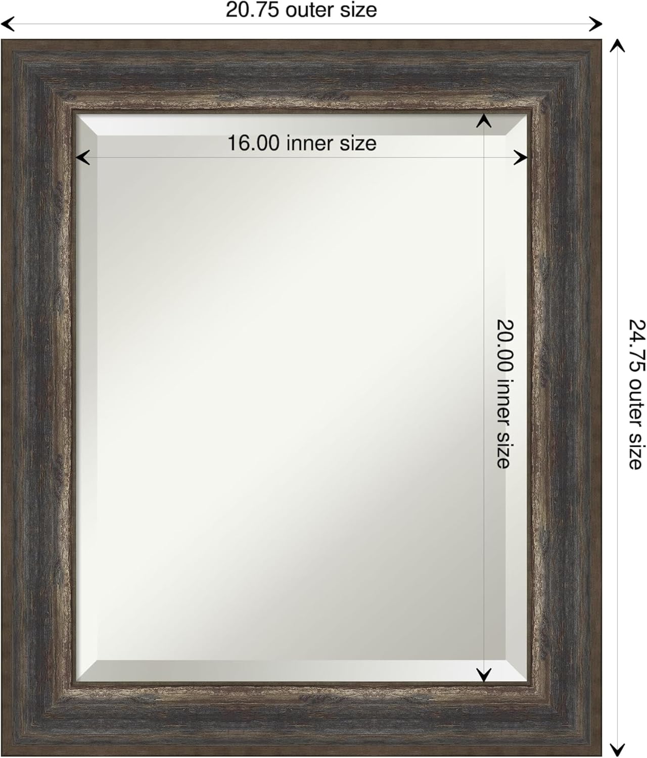 Amanti Art Brown Wall Mirror 25x21 Alta Rustic Char Rectangle Bathroom Mirror for Wall Decor Living Room, Small Rustic Farmhouse Frame, Hangs Horizonally and Vertically, Bathroom Decor, Beveled Edge